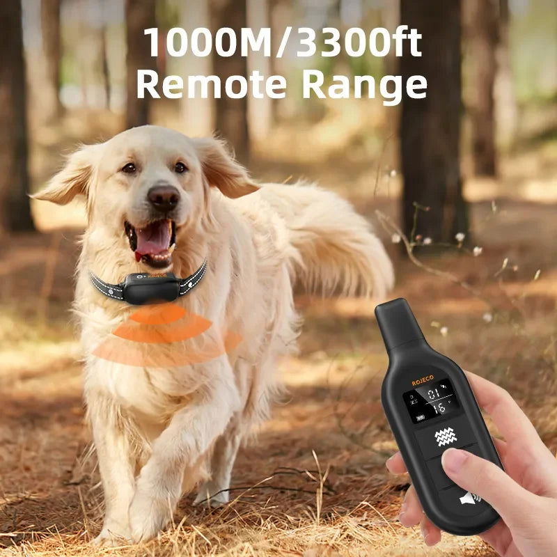 Electric Dog Training Collar with Digital Remote, IPX7 Waterproof, Rechargeable Bark Stop & Shock Vibration Control -