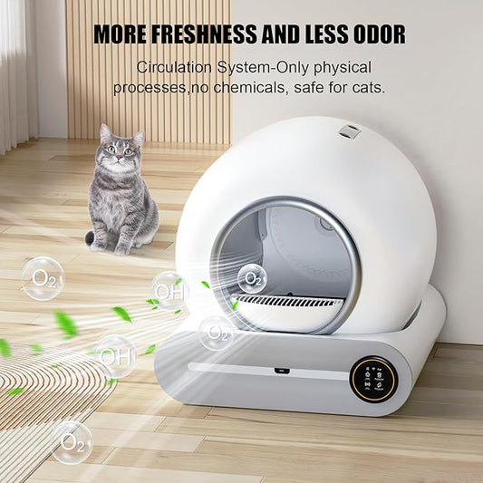 65L Automatic Intelligent Cat Litter Pan - Self-Cleaning Fully Enclosed Electric Deodorizing System