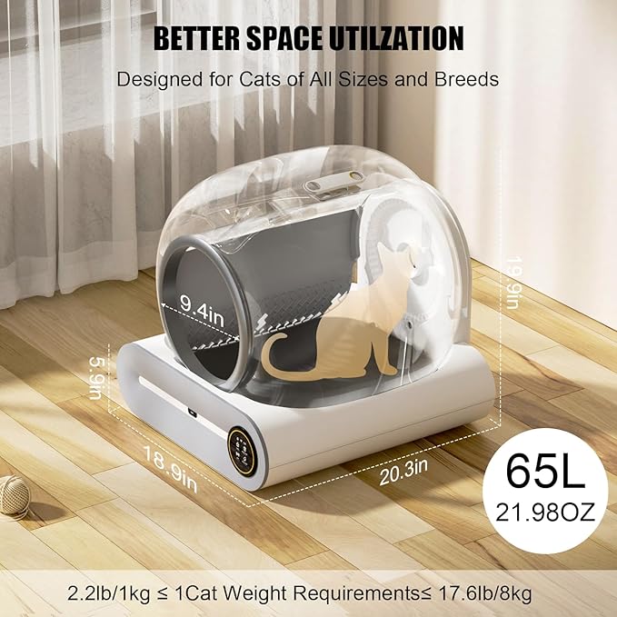 65L Automatic Intelligent Cat Litter Pan - Self-Cleaning Fully Enclosed Electric Deodorizing System