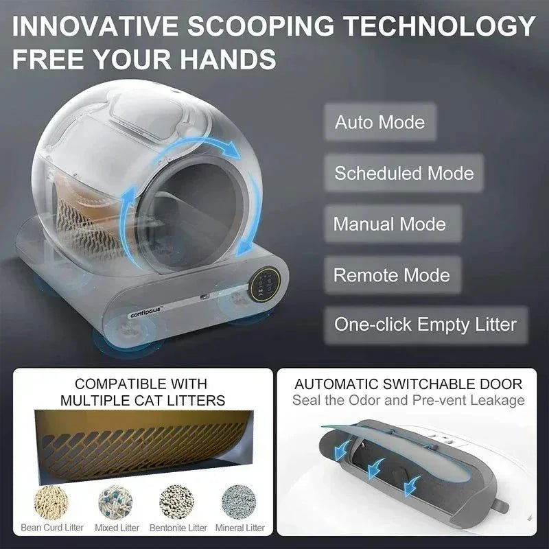65L Automatic Intelligent Cat Litter Pan - Self-Cleaning Fully Enclosed Electric Deodorizing System