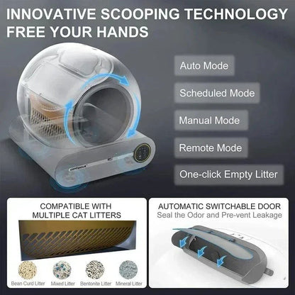 65L Automatic Intelligent Cat Litter Pan - Self-Cleaning Fully Enclosed Electric Deodorizing System