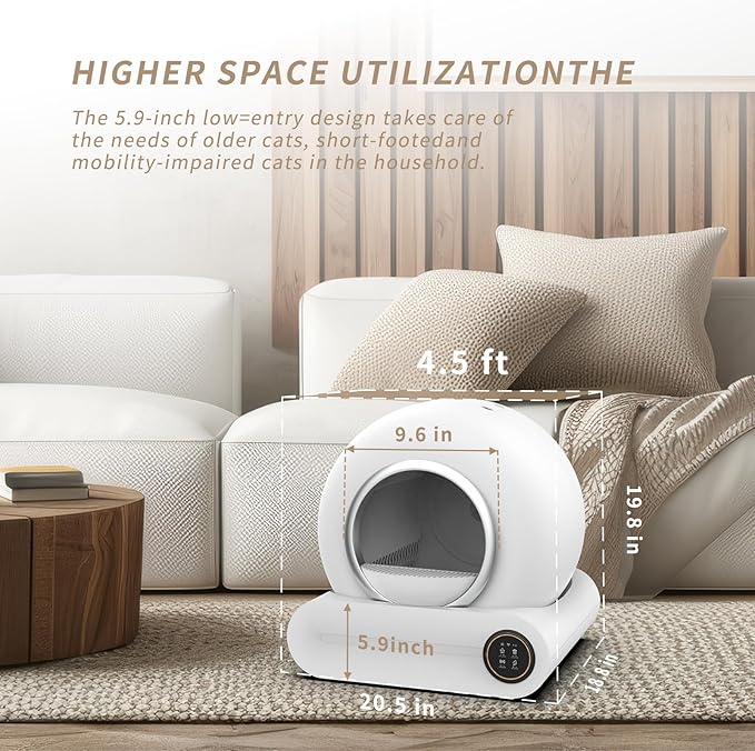65L Automatic Intelligent Cat Litter Pan - Self-Cleaning Fully Enclosed Electric Deodorizing System