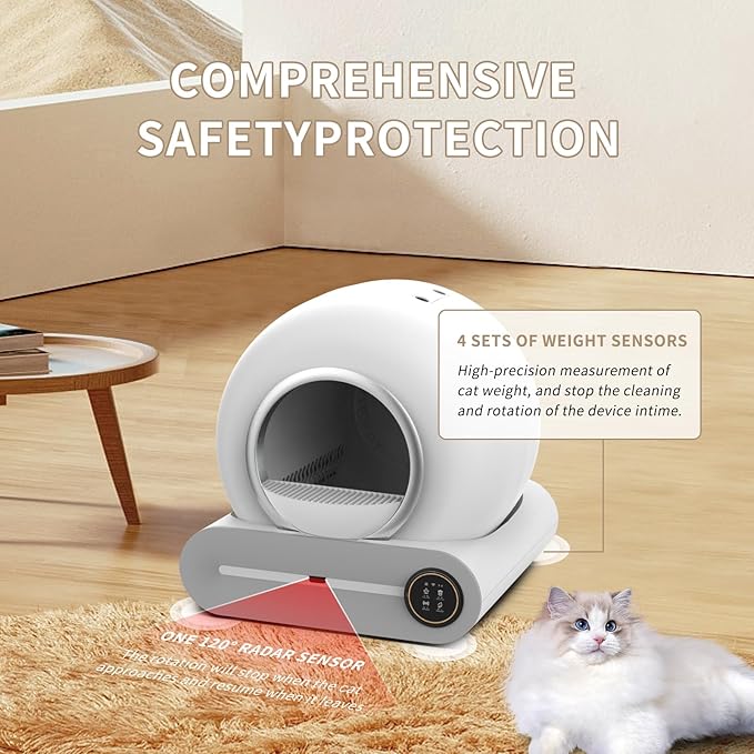 65L Automatic Intelligent Cat Litter Pan - Self-Cleaning Fully Enclosed Electric Deodorizing System