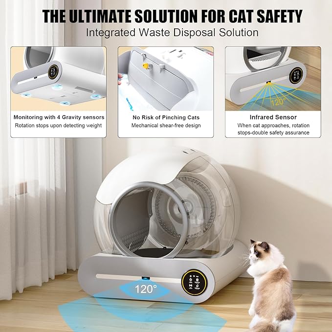 65L Automatic Intelligent Cat Litter Pan - Self-Cleaning Fully Enclosed Electric Deodorizing System