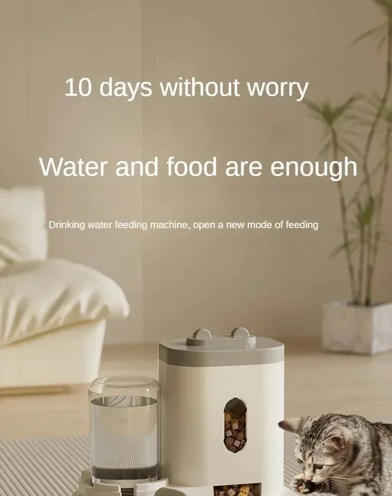 Automatic Dog Cat Feeder With Water Fountain -  