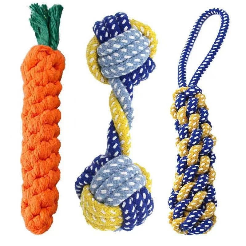Durable Dog Toy Carrot Knot Rope Ball – Cotton Rope Chew Toy for Puppy Teeth Cleaning -  