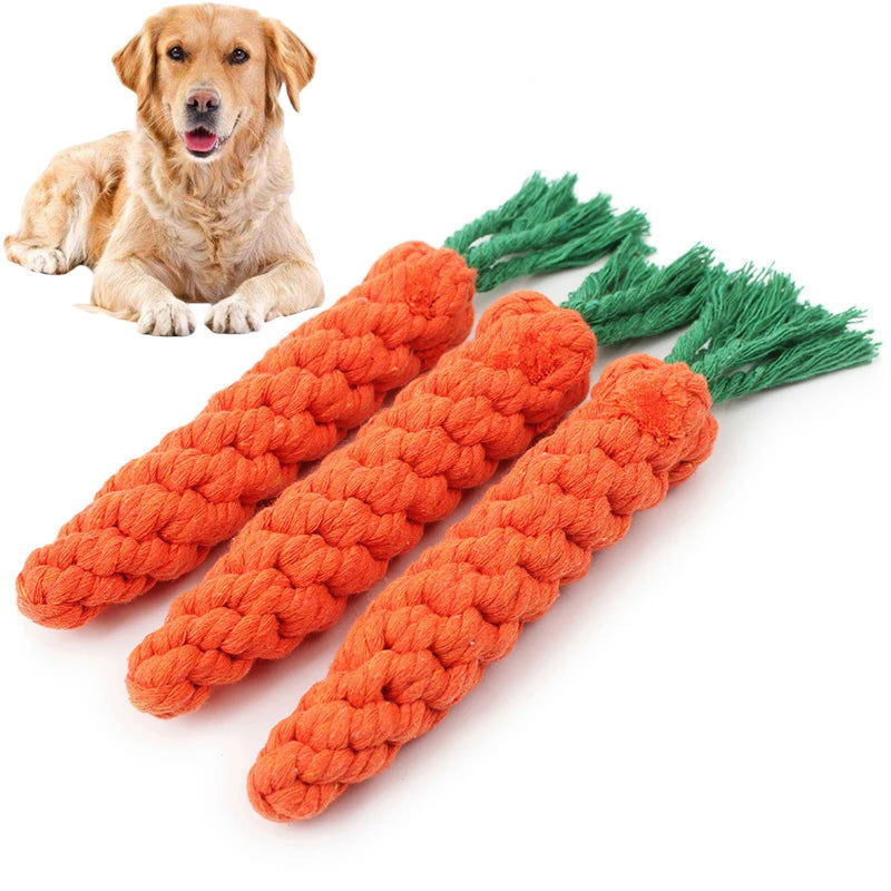 Durable Dog Toy Carrot Knot Rope Ball – Cotton Rope Chew Toy for Puppy Teeth Cleaning -  