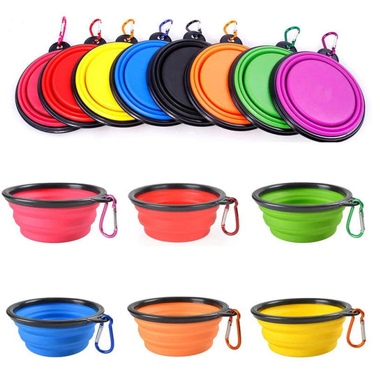 Folding Portable Silicone Cat Dog Feeder Bowl 2-in-1 Travel Water & Food Dispenser with Carabiner for Pets -  