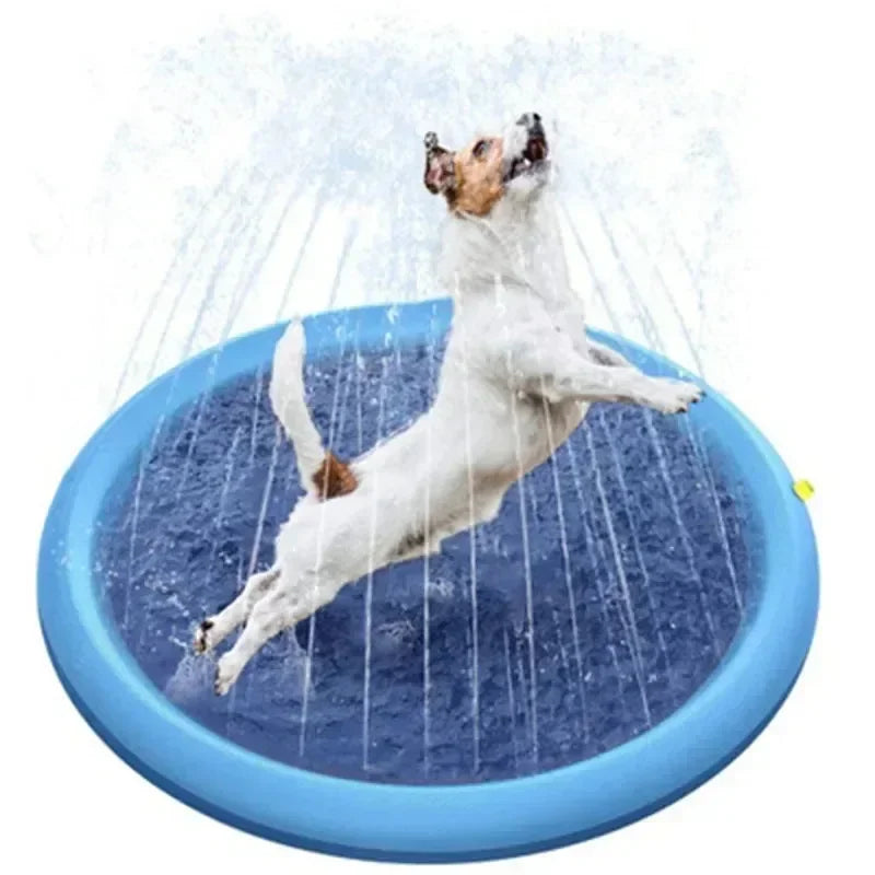 Inflatable Dog Swimming Pool with Sprinkler Pad - Outdoor Interactive Water Fountain Cooling Mat