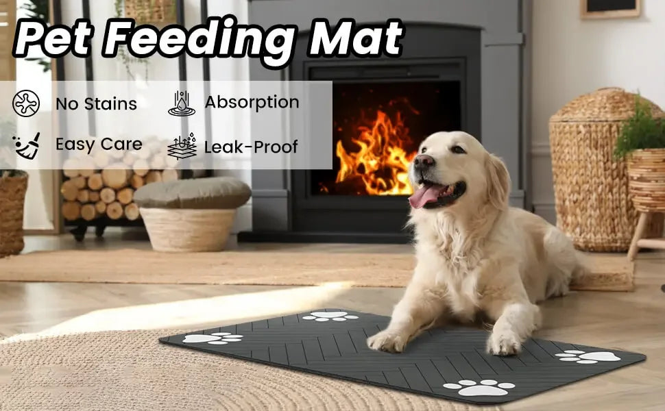 Waterproof Pet Feeding Mat - Non-Slip, Quick-Dry Absorbent Mat with Rubber Backing for Dog & Cat Food Bowls