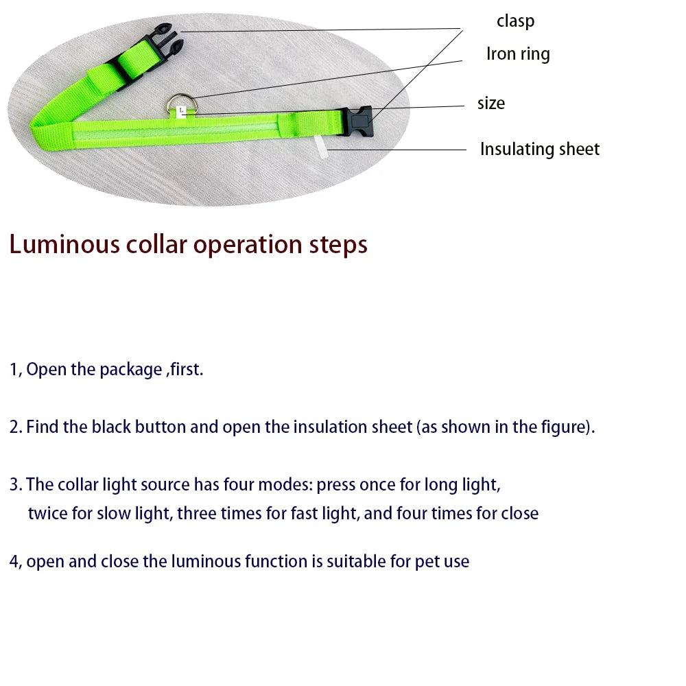 LED Flashing Dog Collar - Nylon Glow-in-the-Dark Luminous Safety Collar