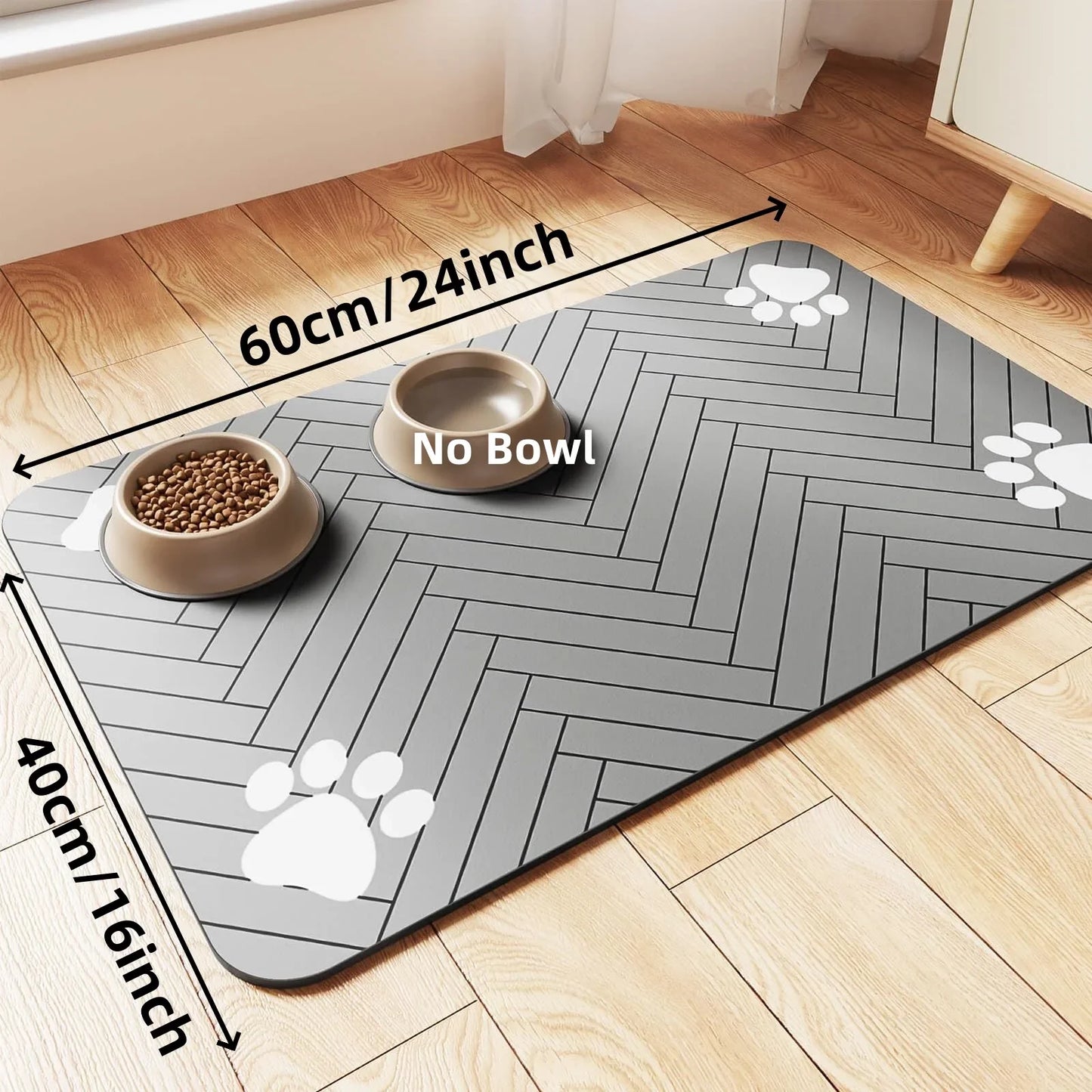 Waterproof Pet Feeding Mat - Non-Slip, Quick-Dry Absorbent Mat with Rubber Backing for Dog & Cat Food Bowls