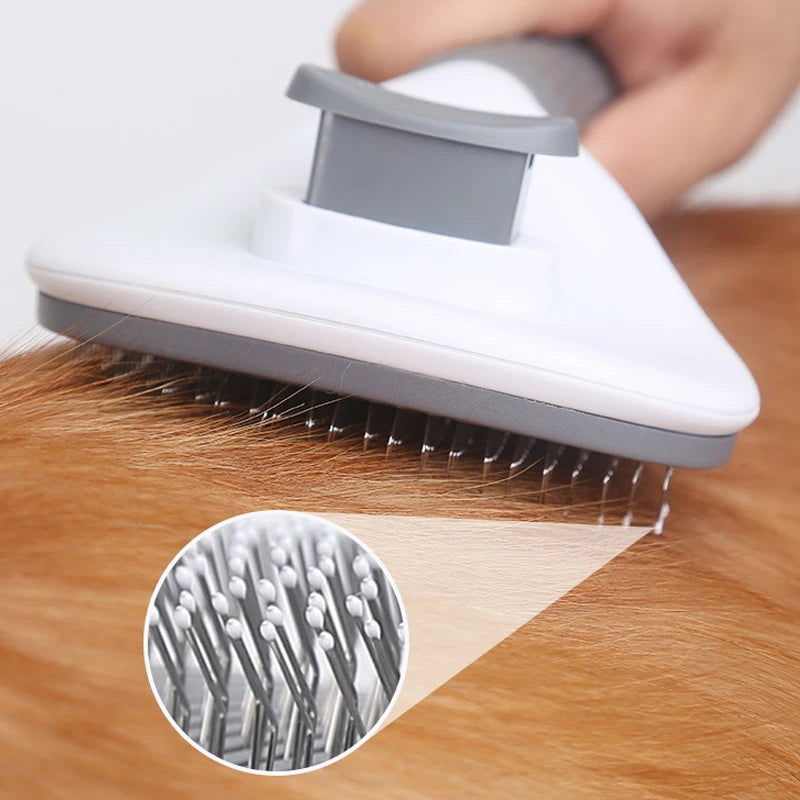 Stainless Steel Pet Grooming Brush - Self-Cleaning Hair Removal Comb for Dogs and Cats