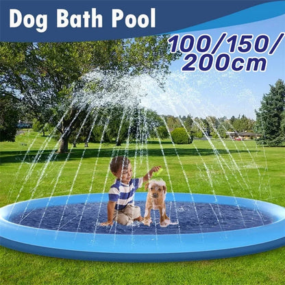 Inflatable Dog Swimming Pool with Sprinkler Pad - Outdoor Interactive Water Fountain Cooling Mat