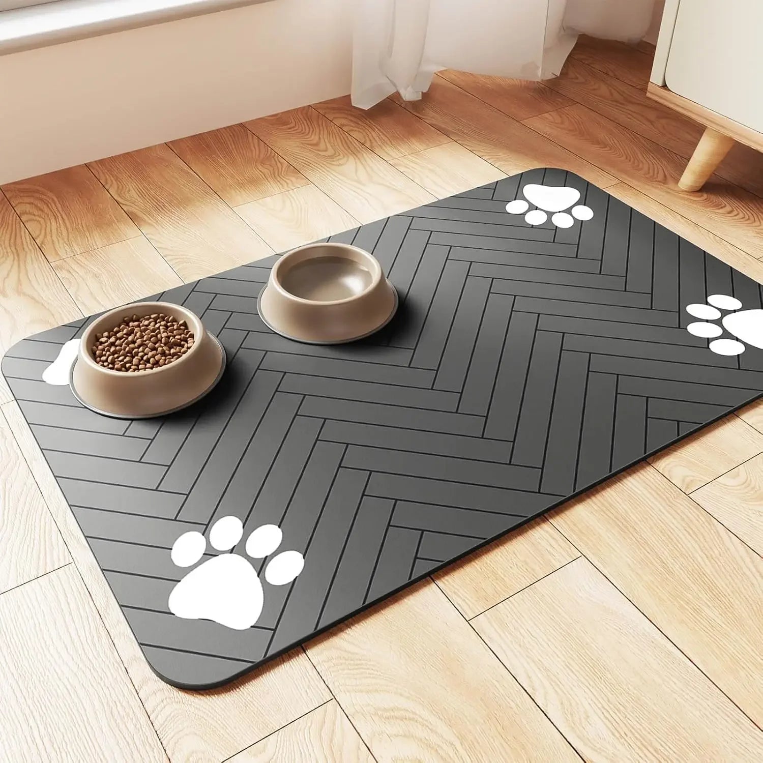 Waterproof Pet Feeding Mat - Non-Slip, Quick-Dry Absorbent Mat with Rubber Backing for Dog & Cat Food Bowls