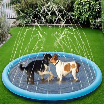 Inflatable Dog Swimming Pool with Sprinkler Pad - Outdoor Interactive Water Fountain Cooling Mat