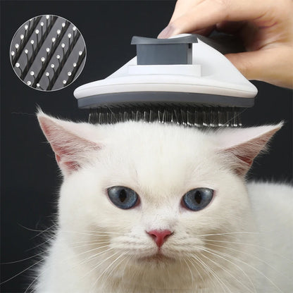 Stainless Steel Pet Grooming Brush - Self-Cleaning Hair Removal Comb for Dogs and Cats