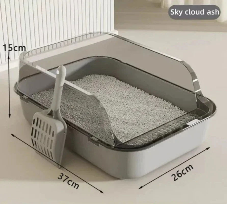 Semi-Enclosed Cat Sandbox Litter Box - Splashproof Cat Tray for Easy Cleaning and Odor Control