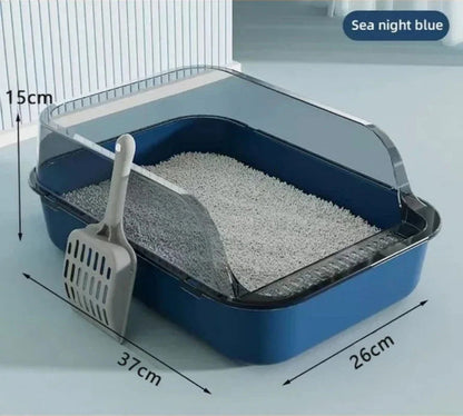 Semi-Enclosed Cat Sandbox Litter Box - Splashproof Cat Tray for Easy Cleaning and Odor Control