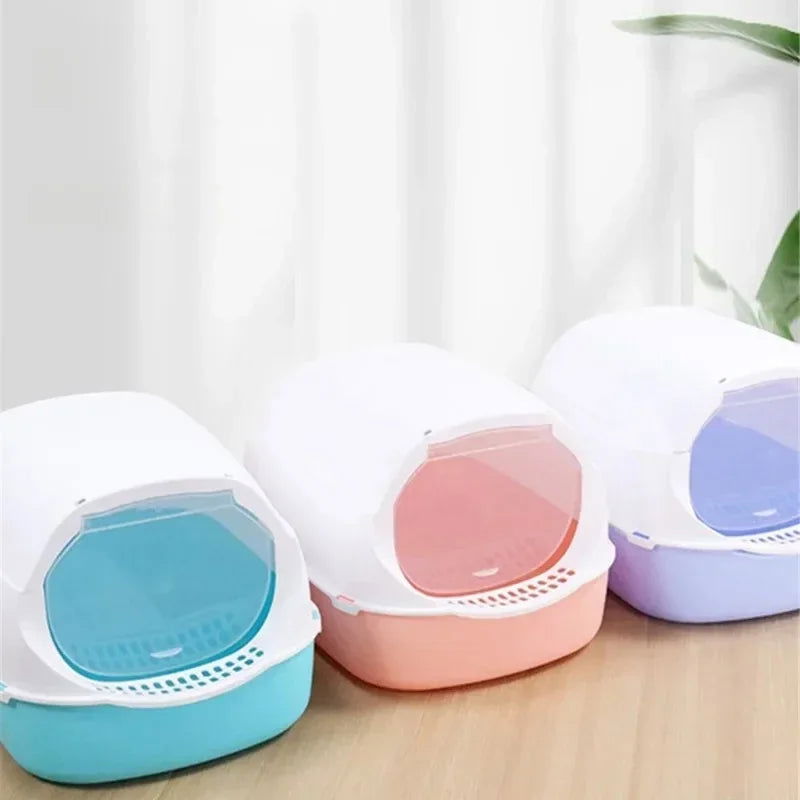 Semi-Enclosed Cat Sandbox Litter Box - Splashproof Cat Tray for Easy Cleaning and Odor Control