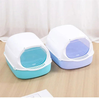 Semi-Enclosed Cat Sandbox Litter Box - Splashproof Cat Tray for Easy Cleaning and Odor Control