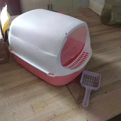 Semi-Enclosed Cat Sandbox Litter Box - Splashproof Cat Tray for Easy Cleaning and Odor Control