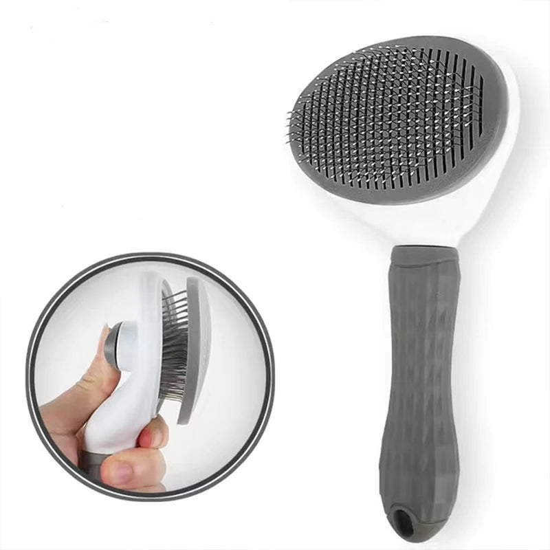 Stainless Steel Pet Grooming Brush - Self-Cleaning Hair Removal Comb for Dogs and Cats