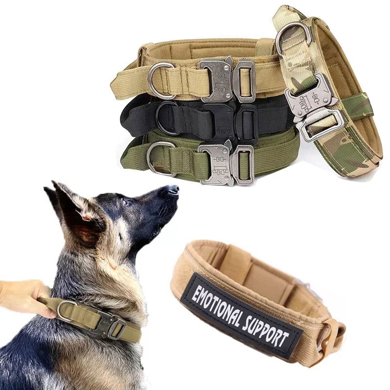 Tactical Police Dog Collar, Military Adjustable Nylon for German Shepherd, Durable Training & Walking Collar - 