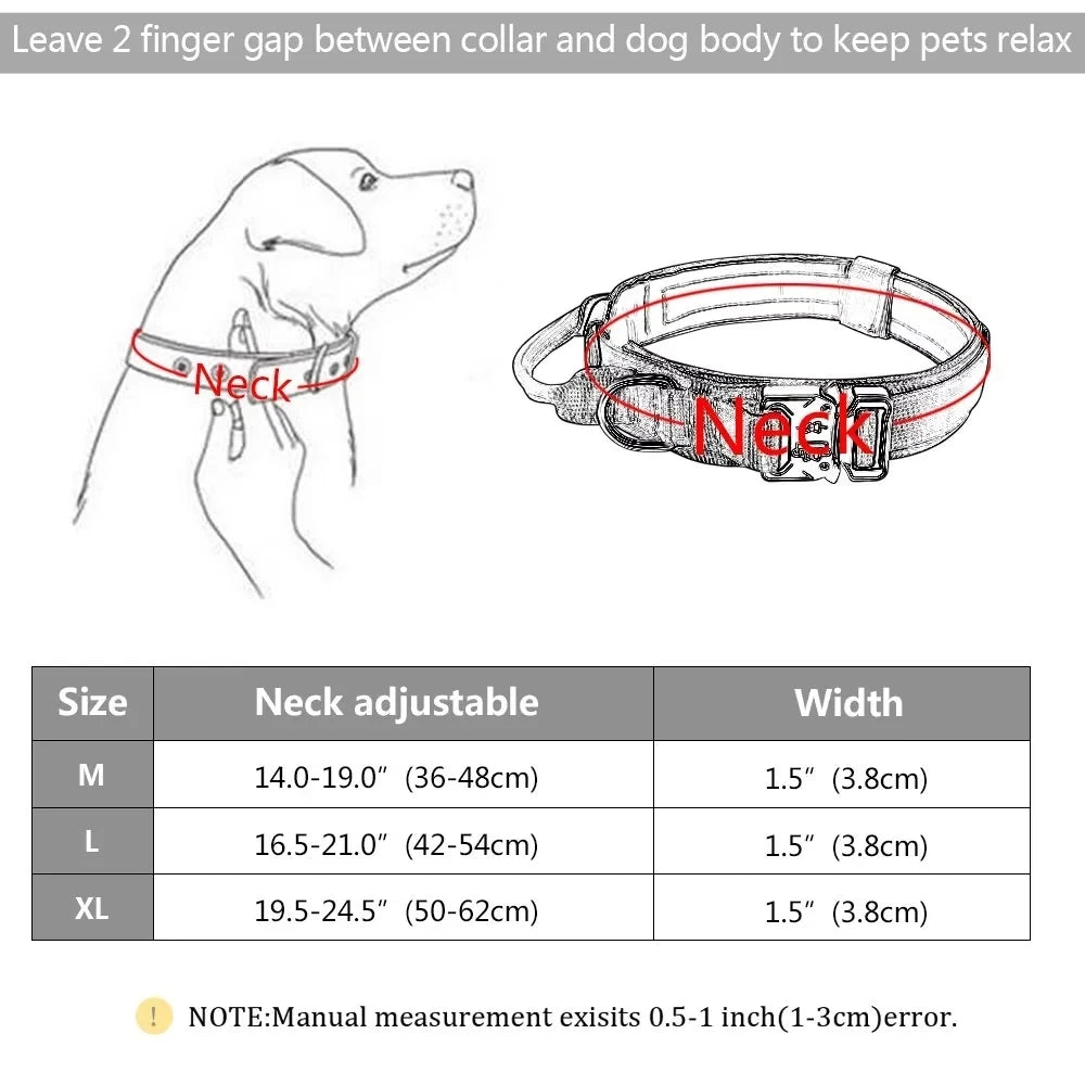 Tactical Police Dog Collar, Military Adjustable Nylon for German Shepherd, Durable Training & Walking Collar - 