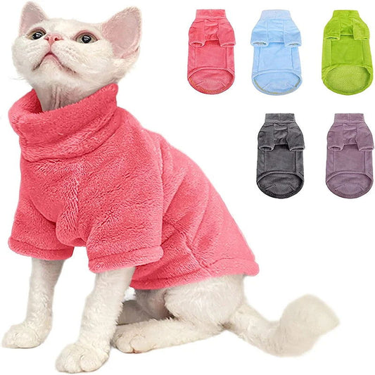 Turtleneck Fleece Sweater for Cats & Small Dogs – Winter Warm Pullover for Hairless Cats & Chihuahuas - 
