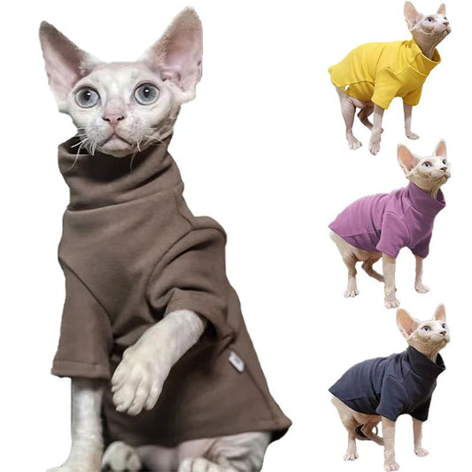 Winter Turtleneck Fleece Cat Coat – Warm Pullover Shirt for Sphynx Cats & Small Dogs - 